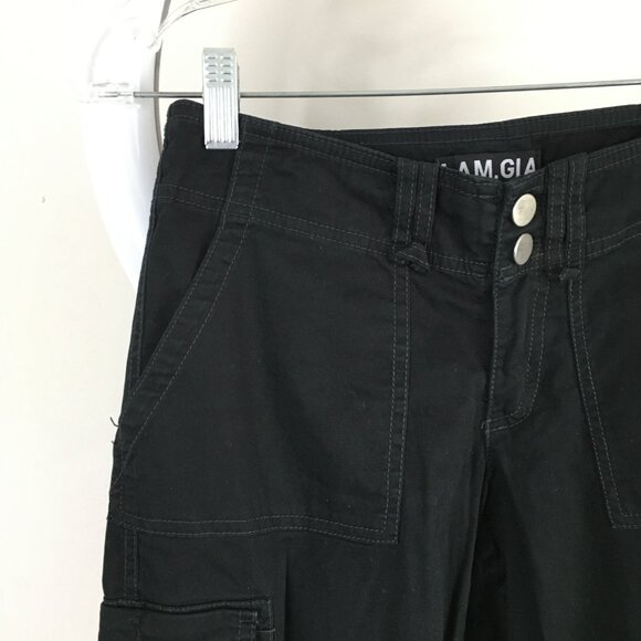 I AM GIA Black Ruching Adj Drawstring Hem Cargo Pockets Pant Jeans - Picture 6 of 12